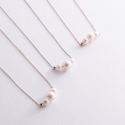 Кольє з кульками та перлами (червоне золото) кол02406 №7