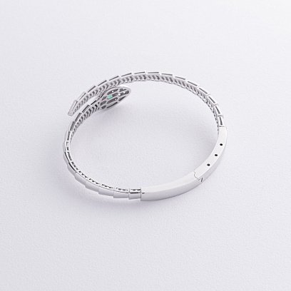 Жесткий браслет "Змея" в белом золоте (фианиты) б05512 №3