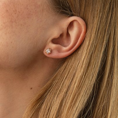 Золотые серьги - пусеты с фианитами с08174 №6