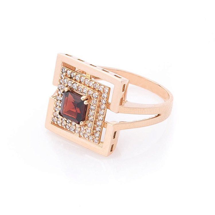 Золота каблучка (піроп, фіаніти) к04663 від ювелірного магазину Онікс - 1