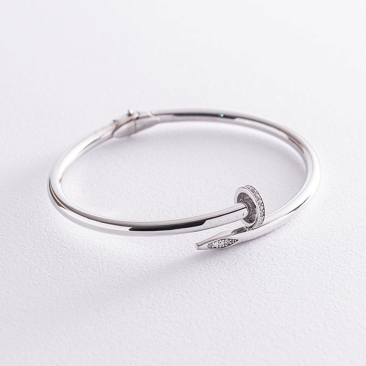 Золотой браслет "Гвоздь" с фианитами б04603 от ювелирного магазина Оникс