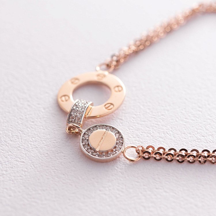 Браслет в червоному золоті з фіанітами б04592 від ювелірного магазину Онікс - 2