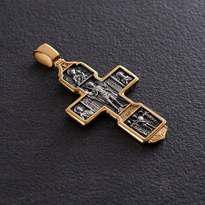 Серебряный крест "Распятие Христово. Архангел Михаил. Николай Чудотворец. Казанская икона" 132721 №3