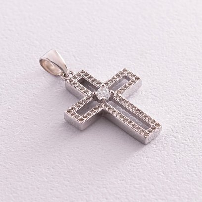 Срібний хрестик з фіанітами 132054
