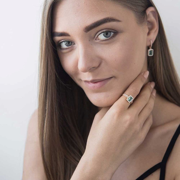 Золотое кольцо с празиолитом и фианитами к04635 от ювелирного магазина Оникс - 2