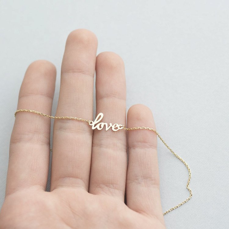 Золотой браслет на ногу "Love" б03685 от ювелирного магазина Оникс - 7