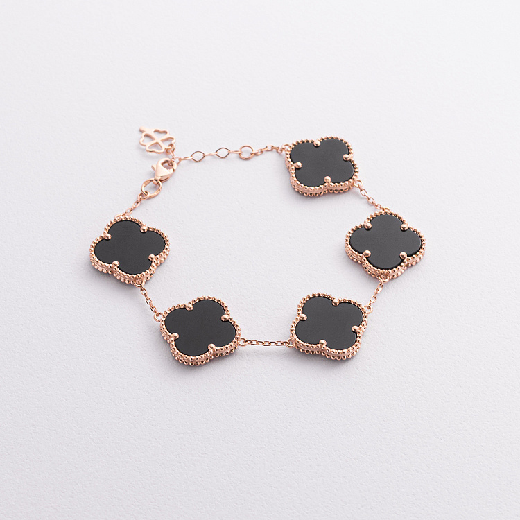 Браслет "Конюшина" з оніксом (червоне золото) б05740 від ювелірного магазину Онікс