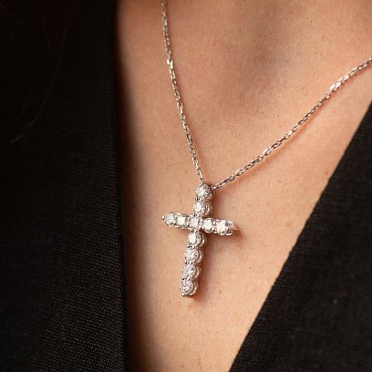 Золотое колье "Крестик" с бриллиантами 739511121 №6