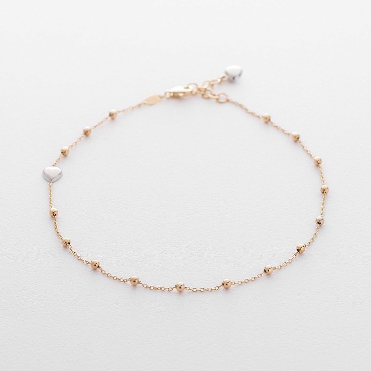 Золотий браслет на ногу з сердечками б04024 від ювелірного магазину Онікс