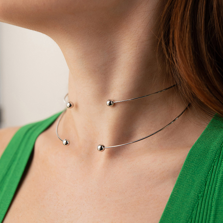 Кольє - чокер "Demi" (біле золото) з кульками кол02617 від ювелірного магазину Онікс - 5