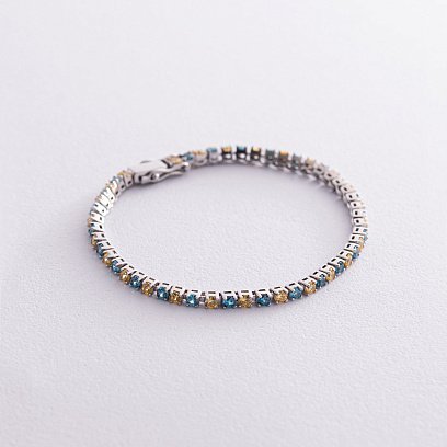 Срібний браслет з блакитними та жовтими фіанітами 890