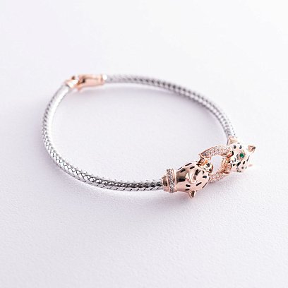 Золотой браслет "Пантеры" (фианит, эмаль) б02754