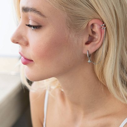 Срібна сережка - каффа з фіанітами 4996 №5