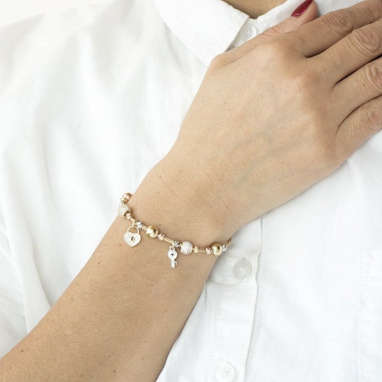 Золотий браслет "Сердечко з ключиком" (фіаніт) б04010 від ювелірного магазину Онікс - 3