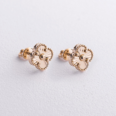 Cерьги - пусеты "Клевер" в желтом золоте с09671 №2