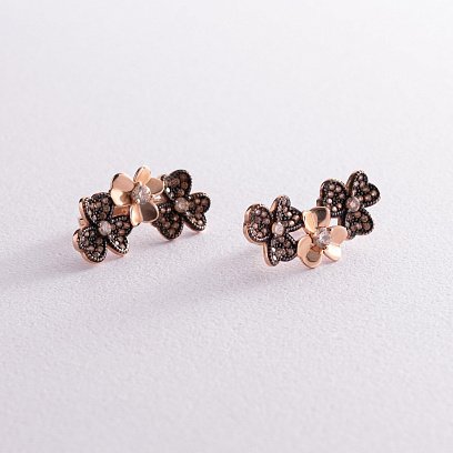 Золоті сережки з квіточками (фіаніт) с06173
