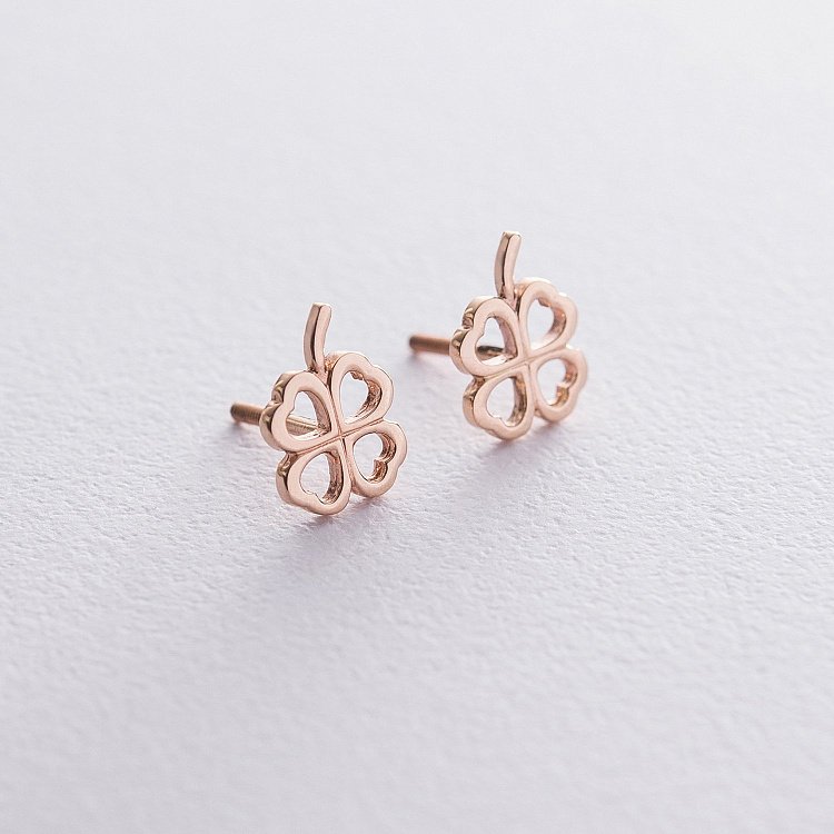 Сережки - пусети "Конюшина" в червоному золоті с06643 від ювелірного магазину Онікс - 2