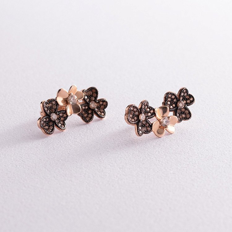 Золоті сережки з квіточками (фіаніт) с06173 від ювелірного магазину Онікс