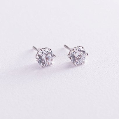 Золотые серьги-пусеты (фианит) с06033