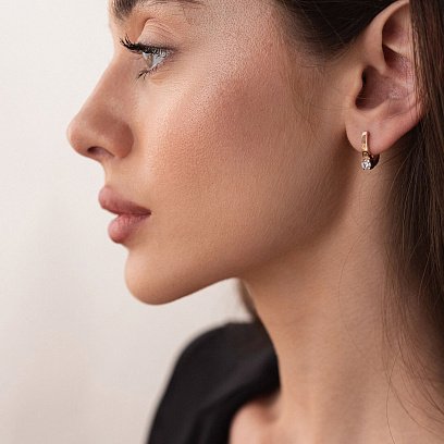 Золоті сережки "Love" з фіанітами с07605 №5