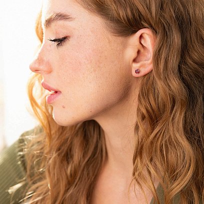 Золотые серьги - пусеты с рубинами сб0388 №6