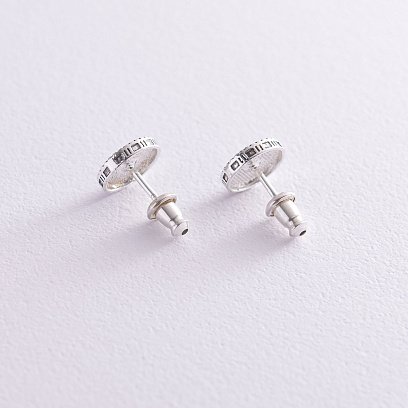 Серьги - пусеты "Цветочки" в серебре (чернение) 122771 №4