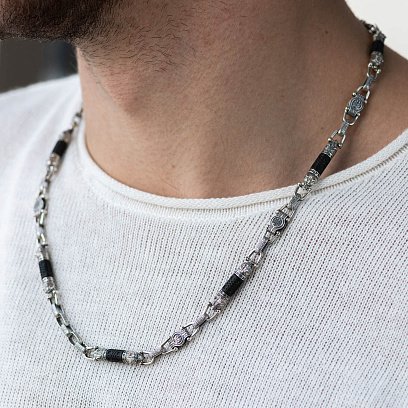 Мужская серебряная цепочка "Медведи" с эбеновым деревом 1252 №2