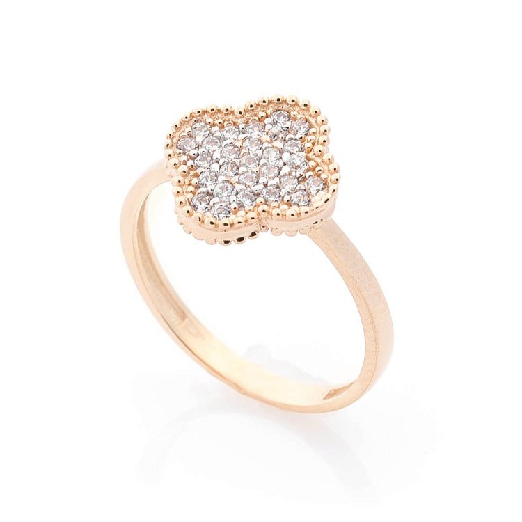 Золота каблучка "Конюшина з фіанітами" к05692 від ювелірного магазину Онікс