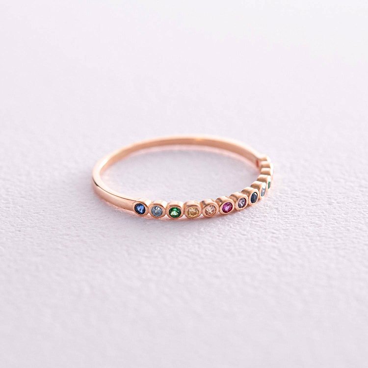 Каблучка з різнокольоровими фіанітами (червоне золото) к07161 від ювелірного магазину Онікс - 6