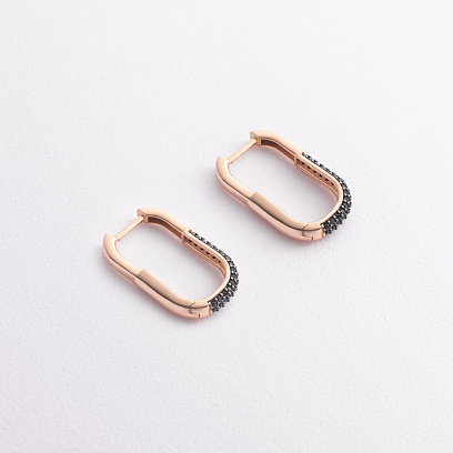 Золоті сережки з чорними фіанітами с09465 №2