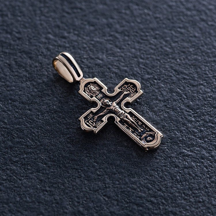 Хрест "Розп'яття" у жовтому золоті п03876 від ювелірного магазину Онікс