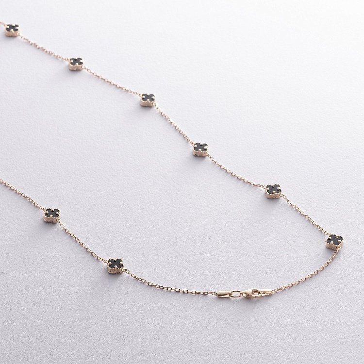 Кольє "Конюшина" з оніксом mini (жовте золото) кол02429 від ювелірного магазину Онікс - 4