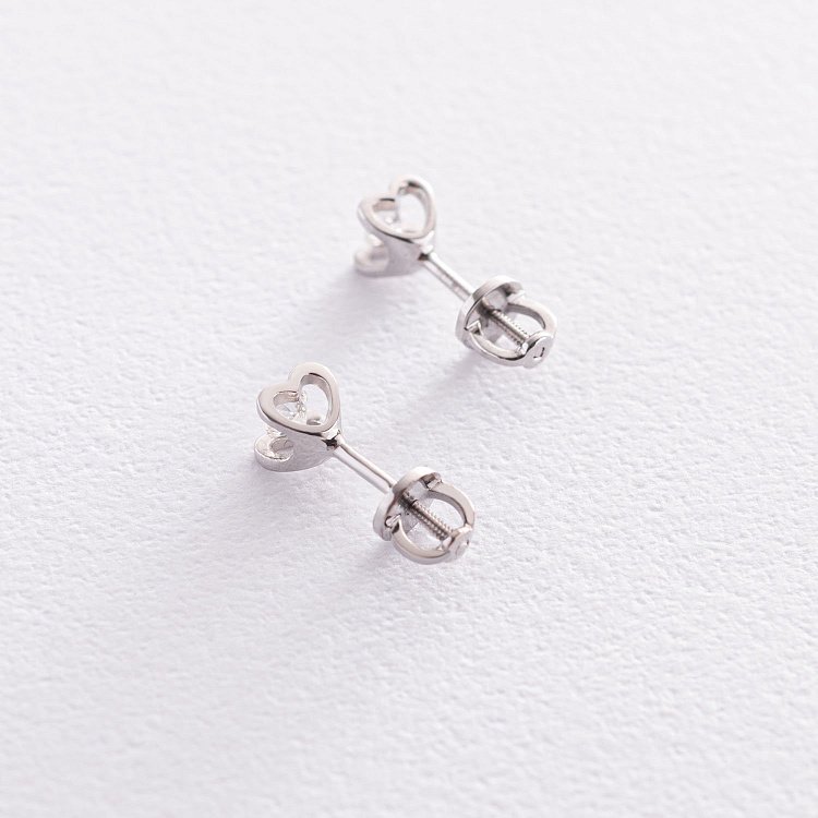 Сережки - пусети "Сердечка" в білому золоті (діаманти) 102-10013/2 від ювелірного магазину Онікс - 2