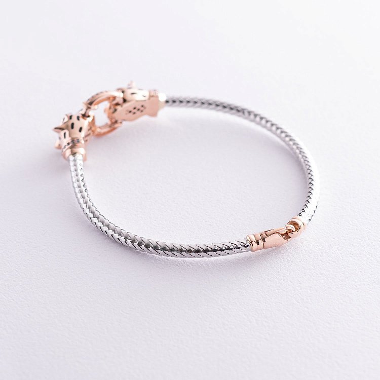 Золотий браслет "Пантери" (фіаніт, емаль) б02754 від ювелірного магазину Онікс - 2