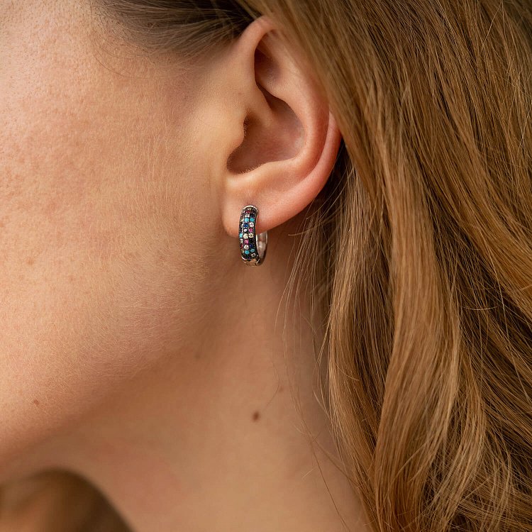 Серебряные серьги - кольца "Океан" с фианитами 123191 от ювелирного магазина Оникс - 3