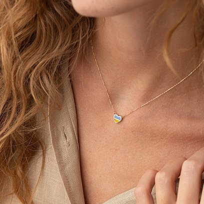 Колье "С Украиной в сердце" в желтом золоте (голубая и желтая эмаль) кол02263 №8