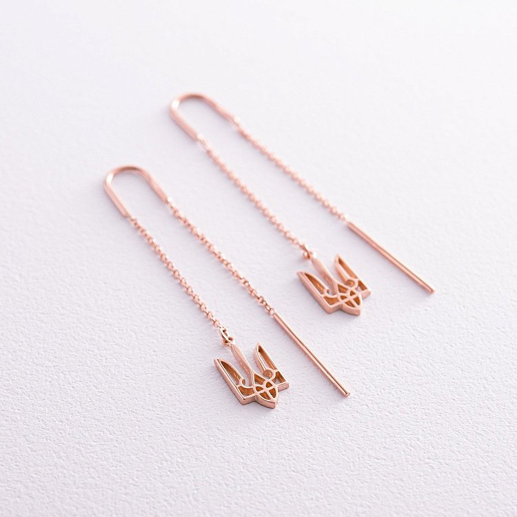 Сережки - протяжки "Герб України - Тризуб" (червоне золото) с07956 від ювелірного магазину Онікс