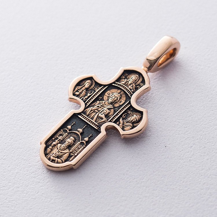 Православный крест "Господь Вседержитель. Икона Божией Матери "Нерушимая Стена" (чернение) п01212 от ювелирного магазина Оникс