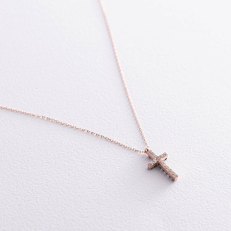 Золоте кольє "Хрестик" з чорними і білими фіанітами кол00808 від ювелірного магазину Онікс