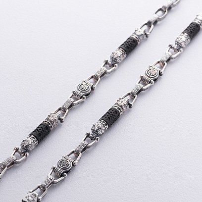 Мужская серебряная цепочка "Медведи" с эбеновым деревом 1252