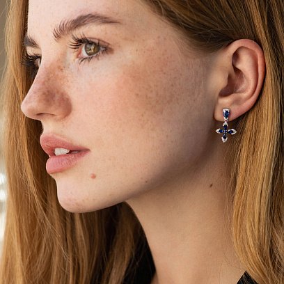 Золоті сережки - пусети (сапфіри, діаманти) сб0493gm №2