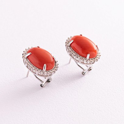 Золотые серьги (коралл, бриллианты) с929 №5
