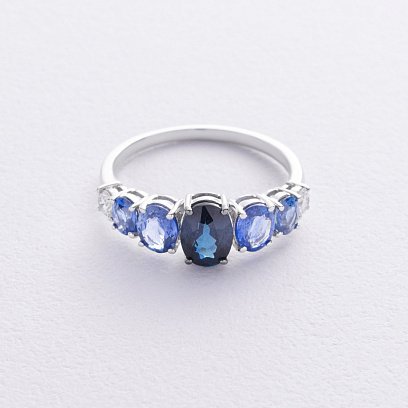 Золотое кольцо с сапфирами и бриллиантами кб0574sth