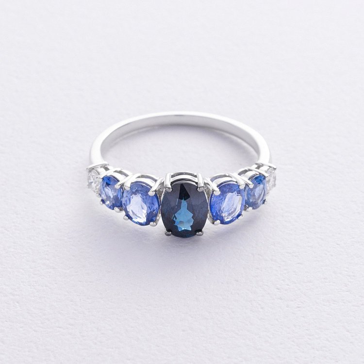 Золотое кольцо с сапфирами и бриллиантами кб0574sth от ювелирного магазина Оникс