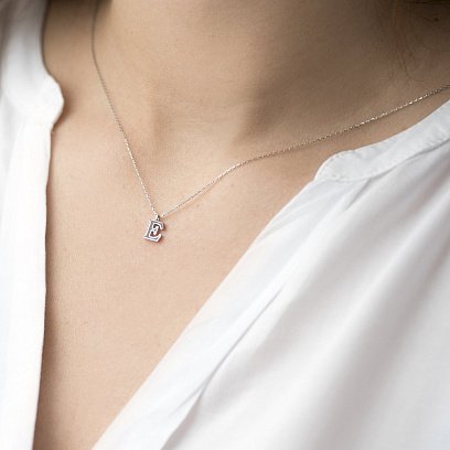Серебряное колье с буквой Е 18619ч №4