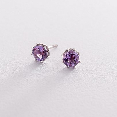Золоті сережки-пусети з аметистом с06406 №3