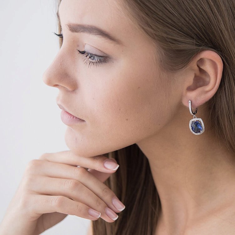 Серьги с синими фианитами с21 от ювелирного магазина Оникс - 3