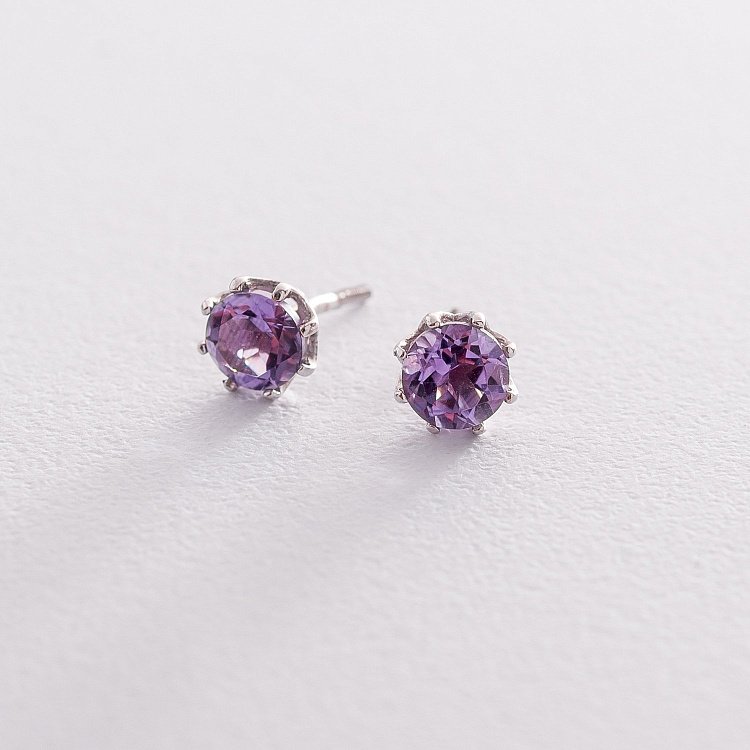 Золоті сережки-пусети з аметистом с06406 від ювелірного магазину Онікс - 2