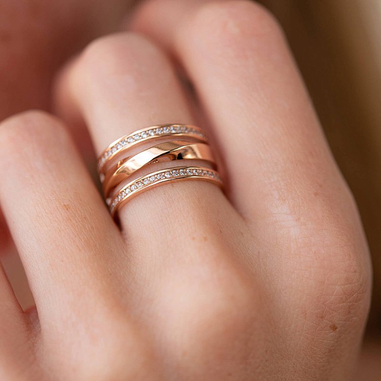 Каблучка в червоному золоті (фіаніти) к07077 від ювелірного магазину Онікс - 3