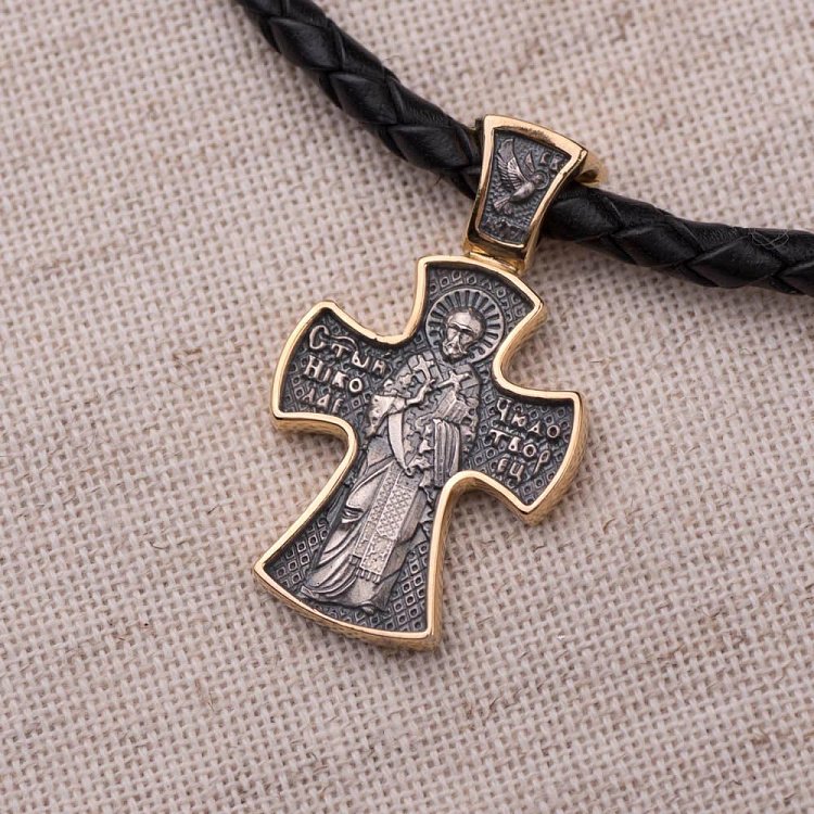 Серебряный православный крест с позолотой 132507 от ювелирного магазина Оникс - 2